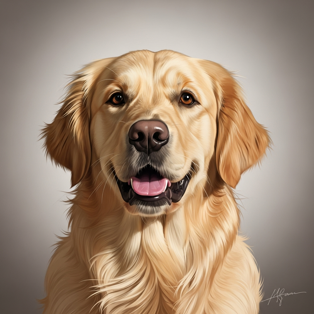Custom dog portrait example - a beautifully rendered golden retriever portrait