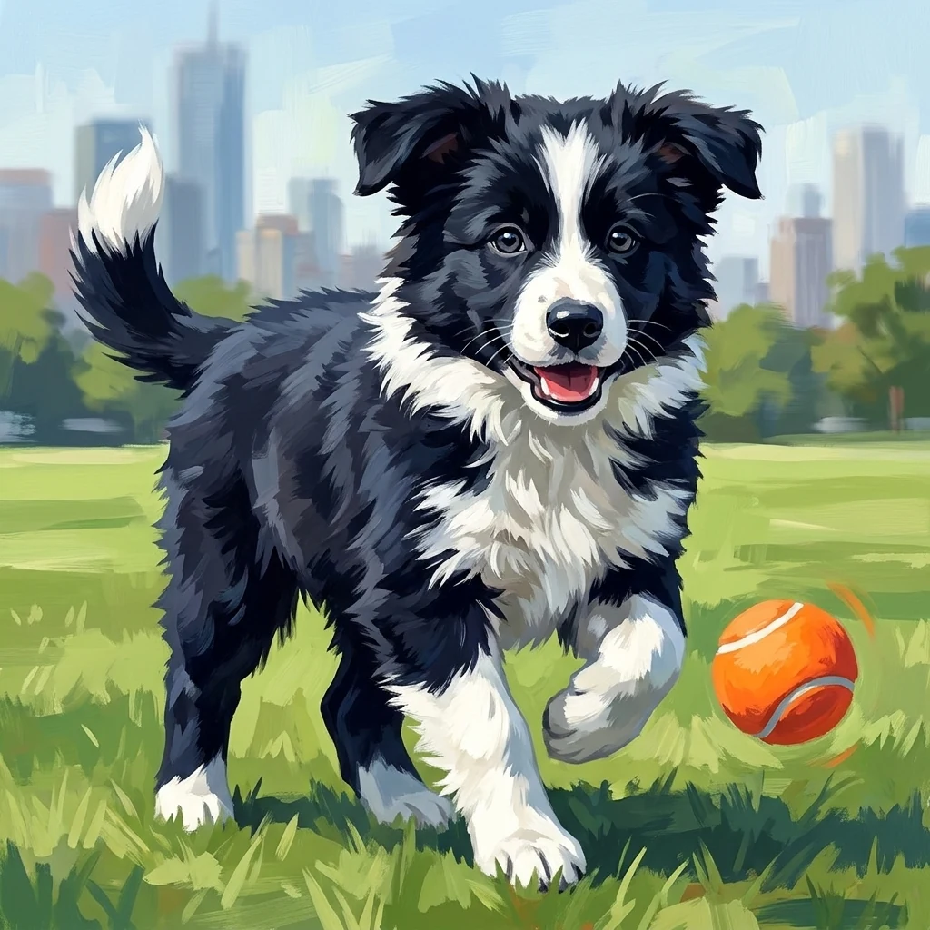 Weekend Legend Father's Day portrait — border collie chasing a ball in a park