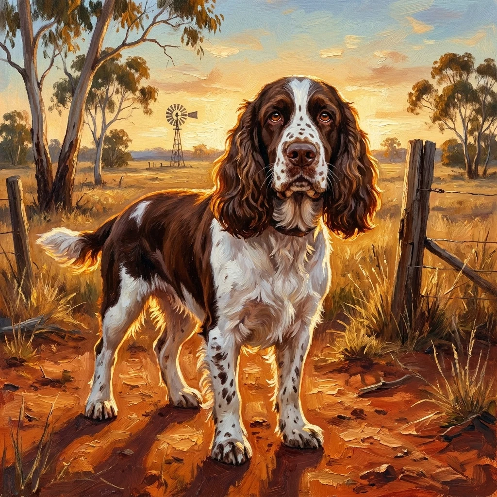 The Outback Father's Day portrait — springer spaniel in an Australian paddock