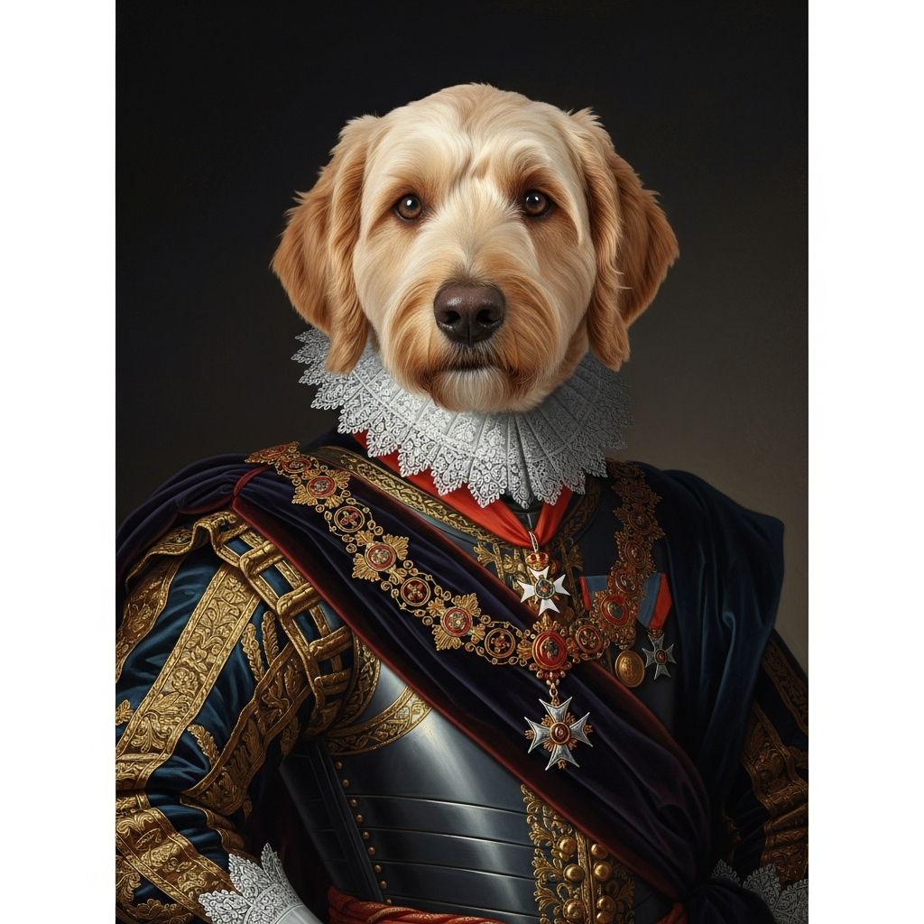 Royal Renaissance style dog portrait - dressed as nobility