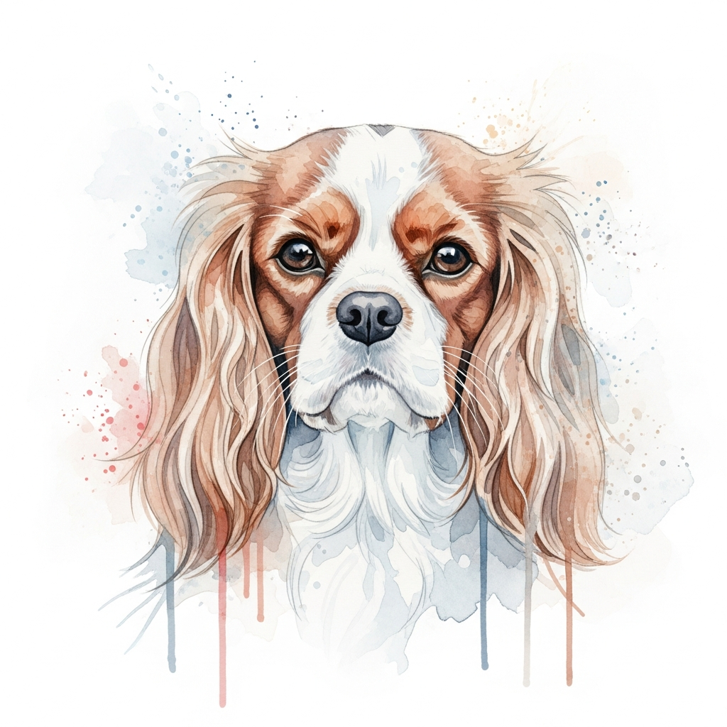 Watercolour style dog portrait - soft, flowing brushstrokes